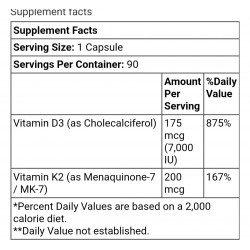 Vitaminas D3/K2 MK7 7000iu/200mcg